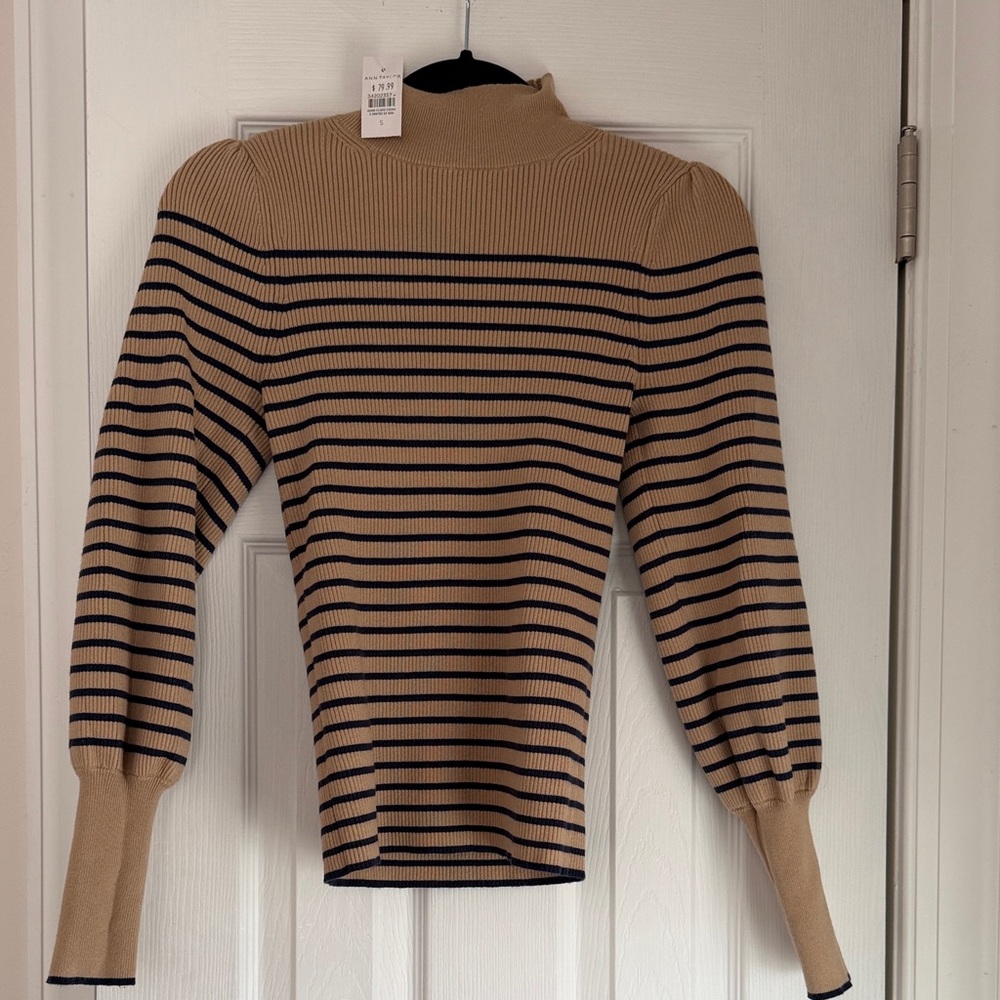 Ann Taylor Tan and Black Striped Sweater